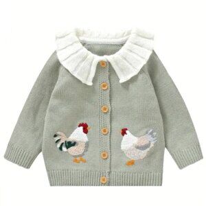 NEW Baby Chicken Embroidered Cardigan Size 6-9 M, 9-12 M, 12-18M
